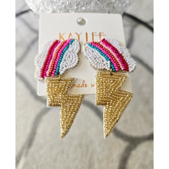 Kay Lee Cloud Lightning Beaded Earrings New - Picture 1 of 4